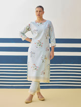 Kera Floral Embroidered Kurta Set
 - Sky