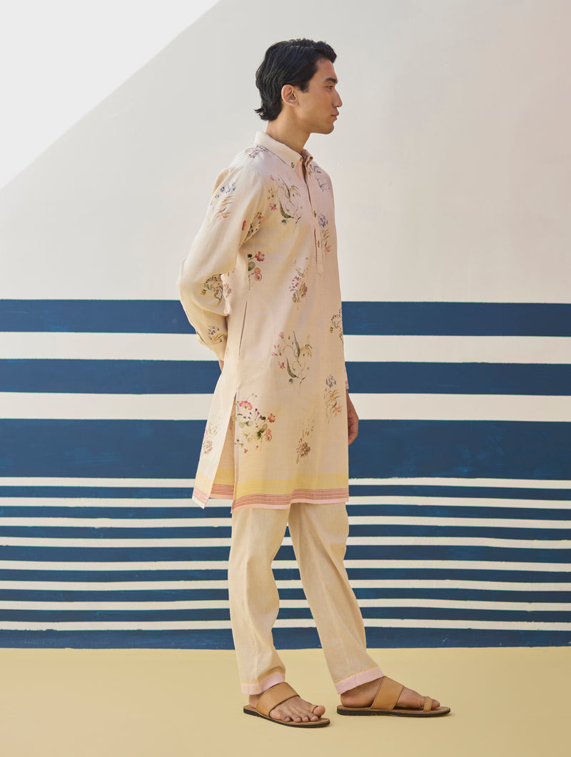 Ciro Watercolour Floral Kurta - Sand