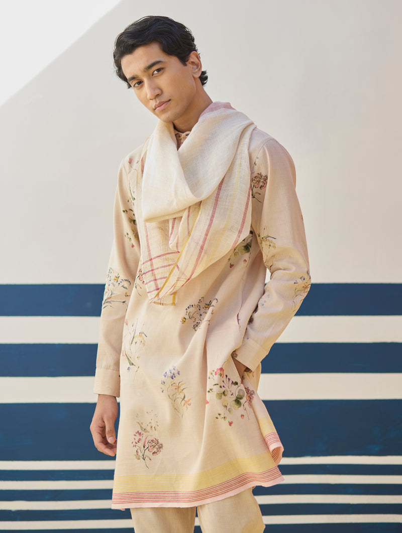 Ciro Watercolour Floral Kurta - Sand