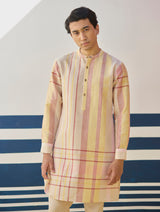 Dako Check Linen Kurta Set - Sand