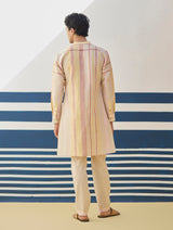 Dako Modern Check Linen Kurta - Sand