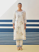 Kera Floral Hand-Embroidered Kurta - Ivory