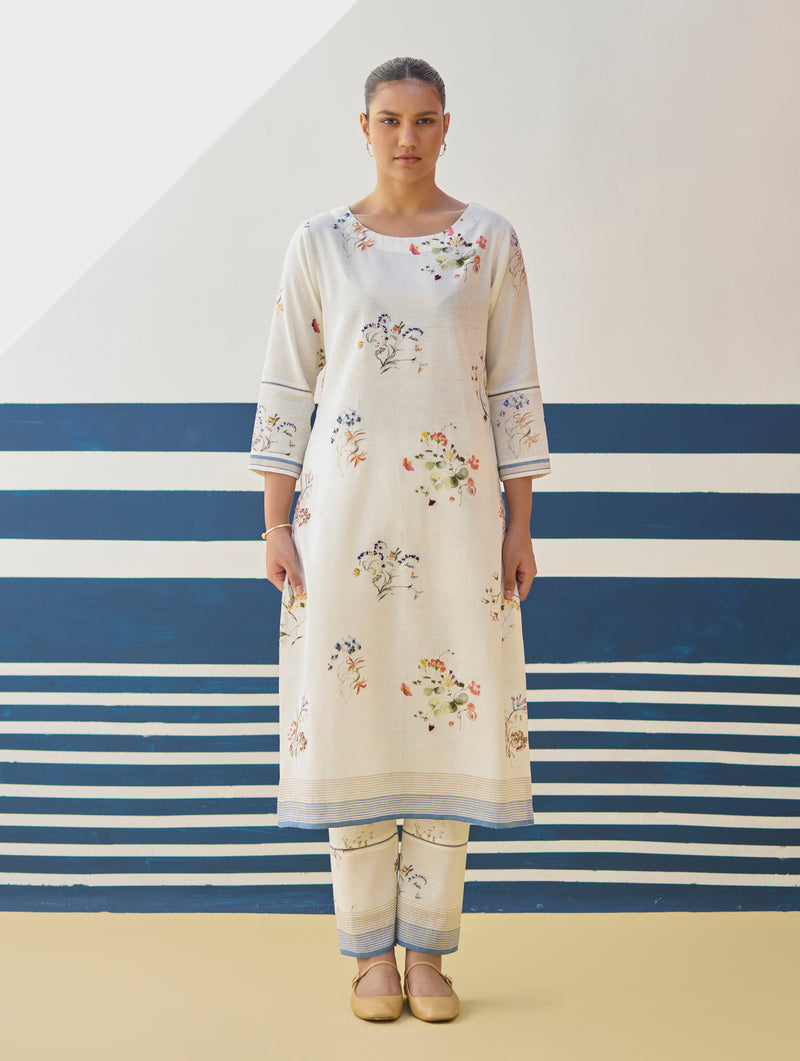 Kera Floral Hand-Embroidered Kurta - Ivory