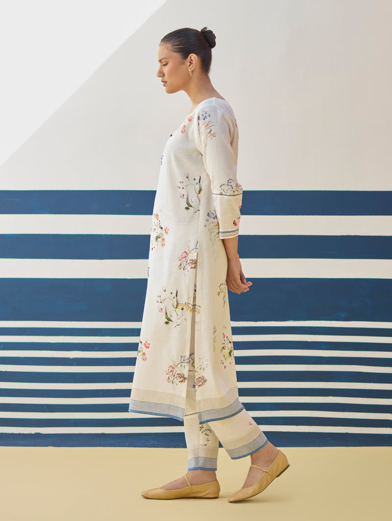 Kera Floral Hand-Embroidered Kurta - Ivory