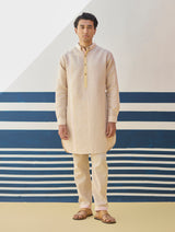 Arin Border Linen Kurta - Sand