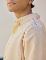 Arin Border Linen Kurta - Sand