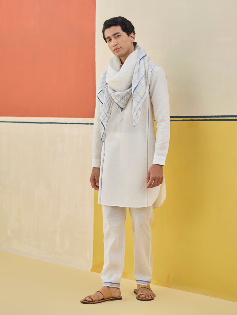 Arin Border Linen Kurta Set - Ivory