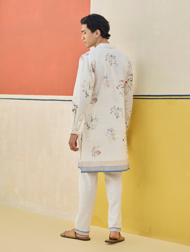 Ciro Watercolour Floral Kurta - Ivory