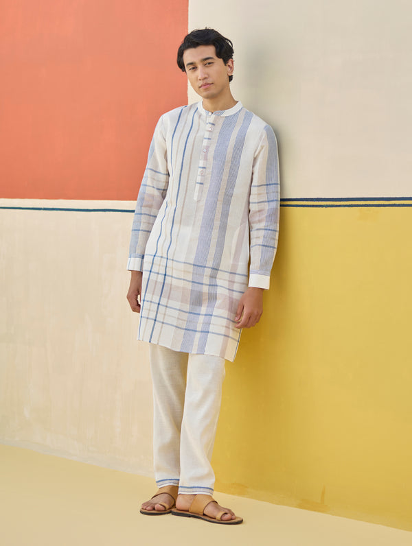 Dako Check Linen Kurta Set
- Ivory