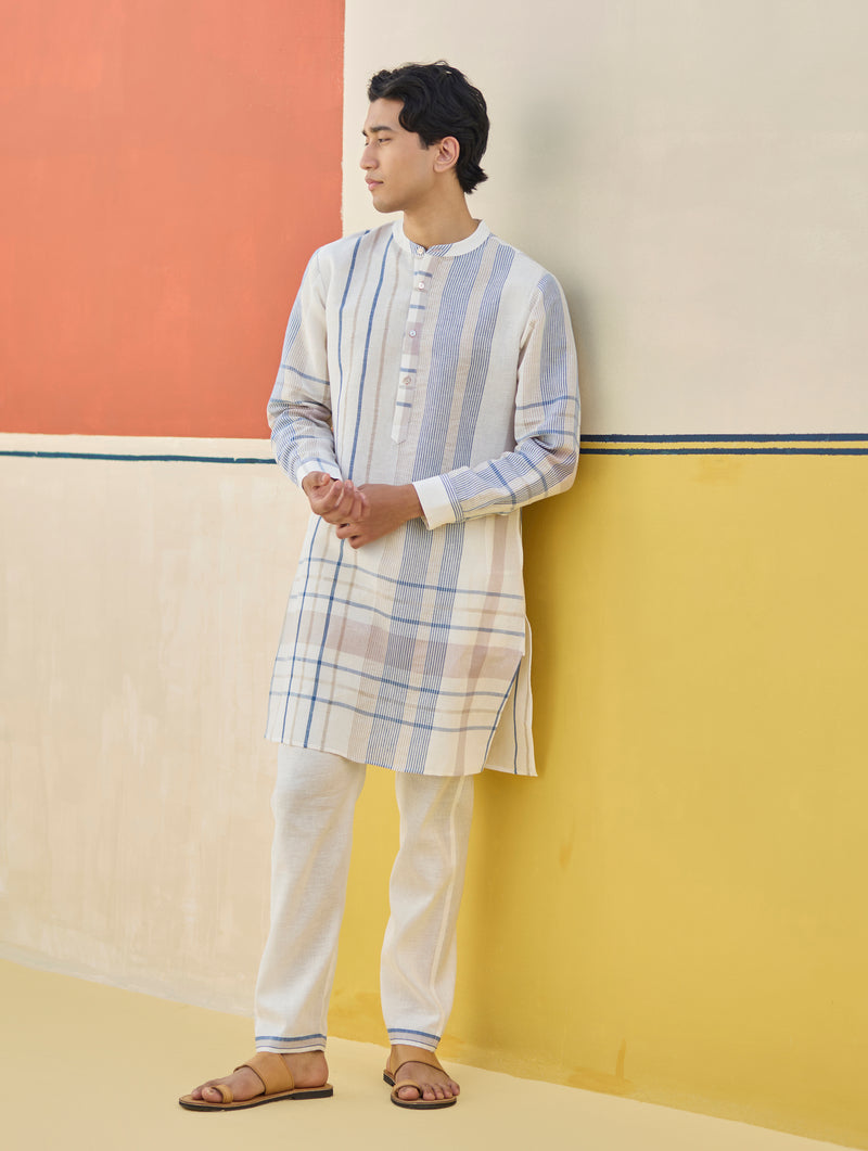 Dako Check Linen Kurta Set
- Ivory