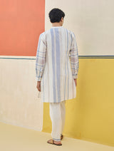 Dako Modern Check Linen Kurta - Ivory