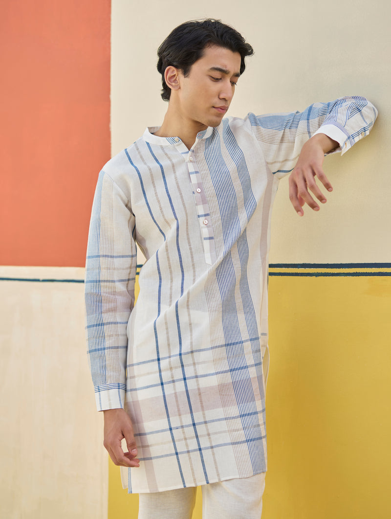 Dako Check Linen Kurta Set
- Ivory