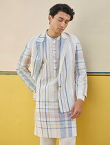 Dako Modern Check Linen Kurta - Ivory