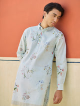 Ciro Watercolour Floral Kurta - Sky