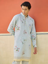 Ciro Watercolour Floral Kurta - Sky