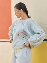 Myra Watercolor Floral Top - Sky