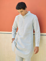 Arin Border Linen Kurta - Sky