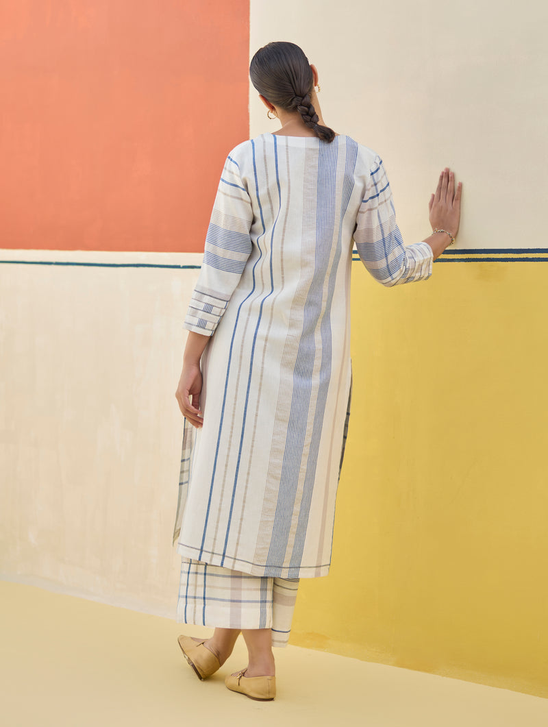 Misa Check Linen Kurta - Ivory