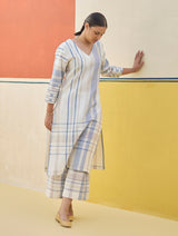 Misa Check Linen Kurta - Ivory