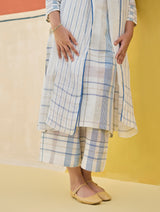 Misa Check Linen Kurta Set - Ivory