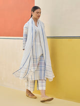 Misa Check Linen Kurta - Ivory