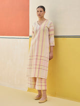 Misa Check Linen Kurta Set - Sand