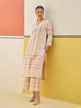 Misa Check Linen Kurta - Sand