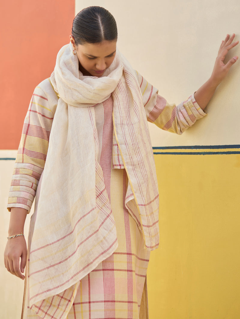 Misa Check Linen Kurta Set - Sand