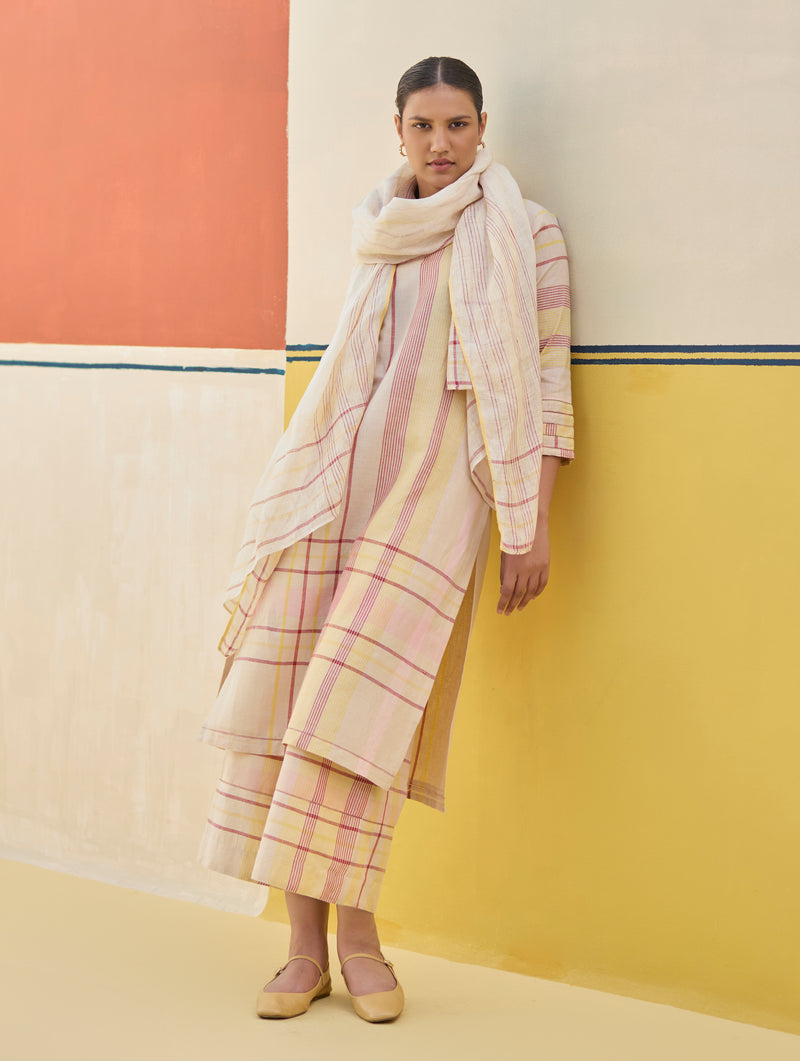 Misa Check Linen Kurta - Sand