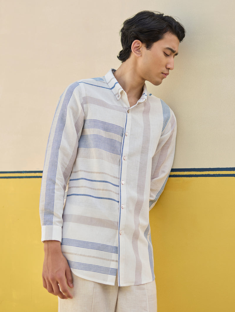 Yuto Modern Check Linen Shirt - Ivory