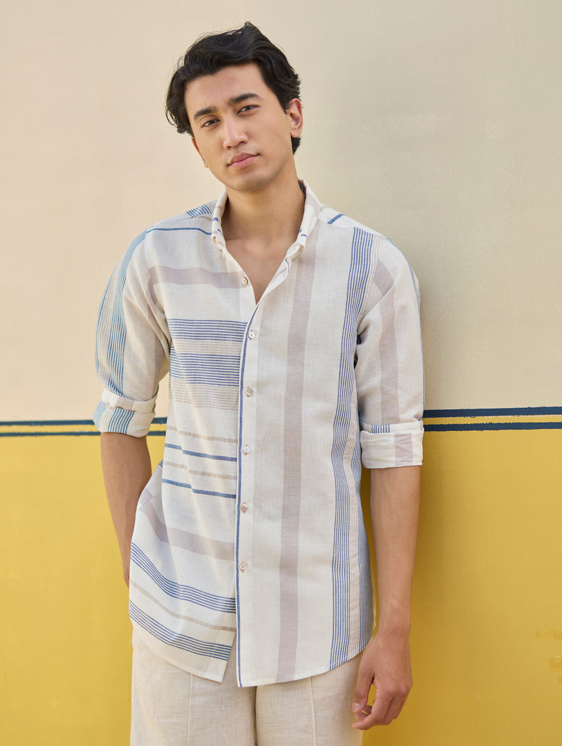 Yuto Modern Check Linen Shirt - Ivory