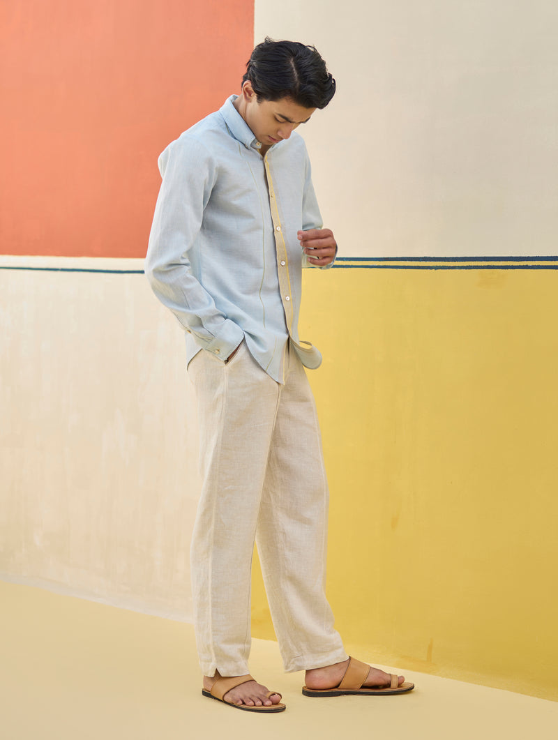 Rin Border Linen Shirt - Sky