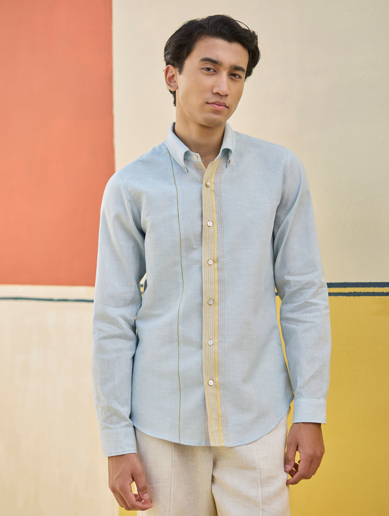 Rin Border Linen Shirt - Sky