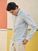 Rin Border Linen Shirt - Sky