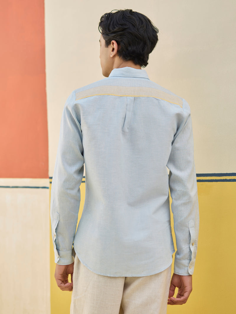 Rin Border Linen Shirt - Sky