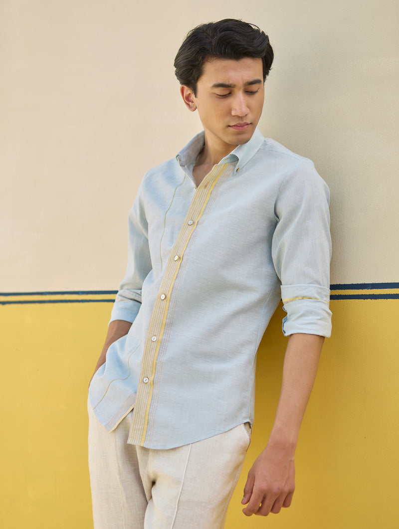 Rin Border Linen Shirt - Sky