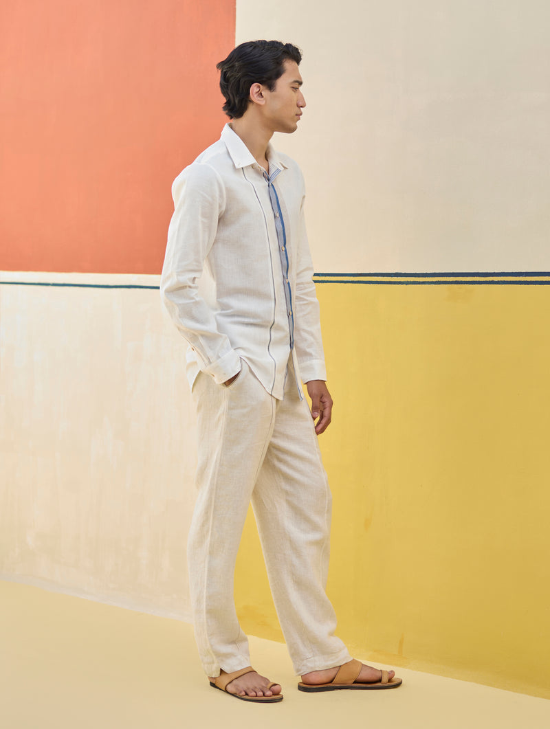 Rin Border Linen Shirt - Ivory