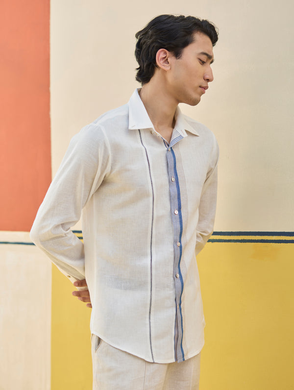 Rin Border Linen Shirt - Ivory