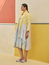 Kaya Floral Linen Dress With Overlay - Sky