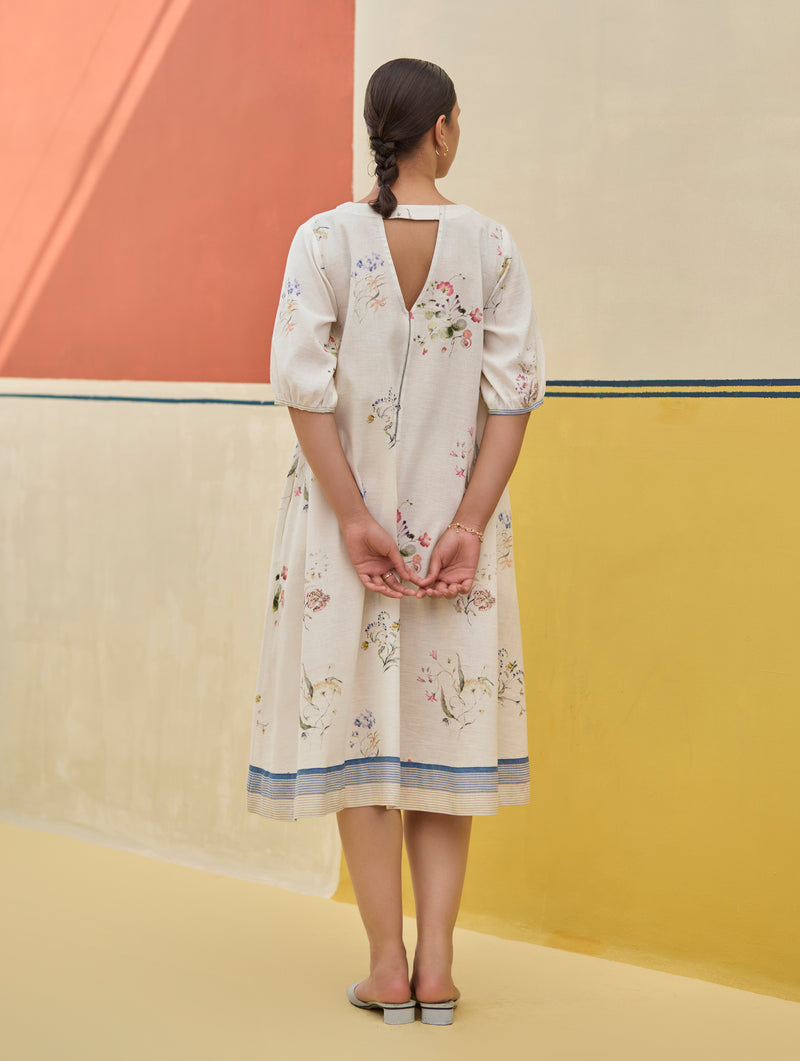 Kaya Watercolour Floral Linen Dress
- Ivory