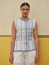 Dana Check Linen Waistcoat - Ivory