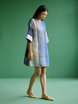 Lina Color-Blocked Linen Dress - Navy