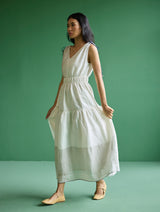 Aria Metallic Linen Dress - Ivory