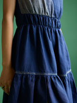 Aria Metallic Linen Dress - Navy