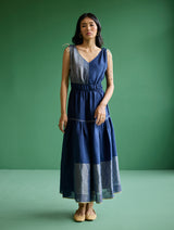 Aria Metallic Linen Dress - Navy