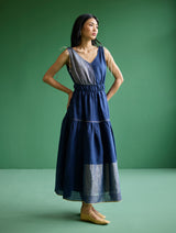 Aria Metallic Linen Dress - Navy