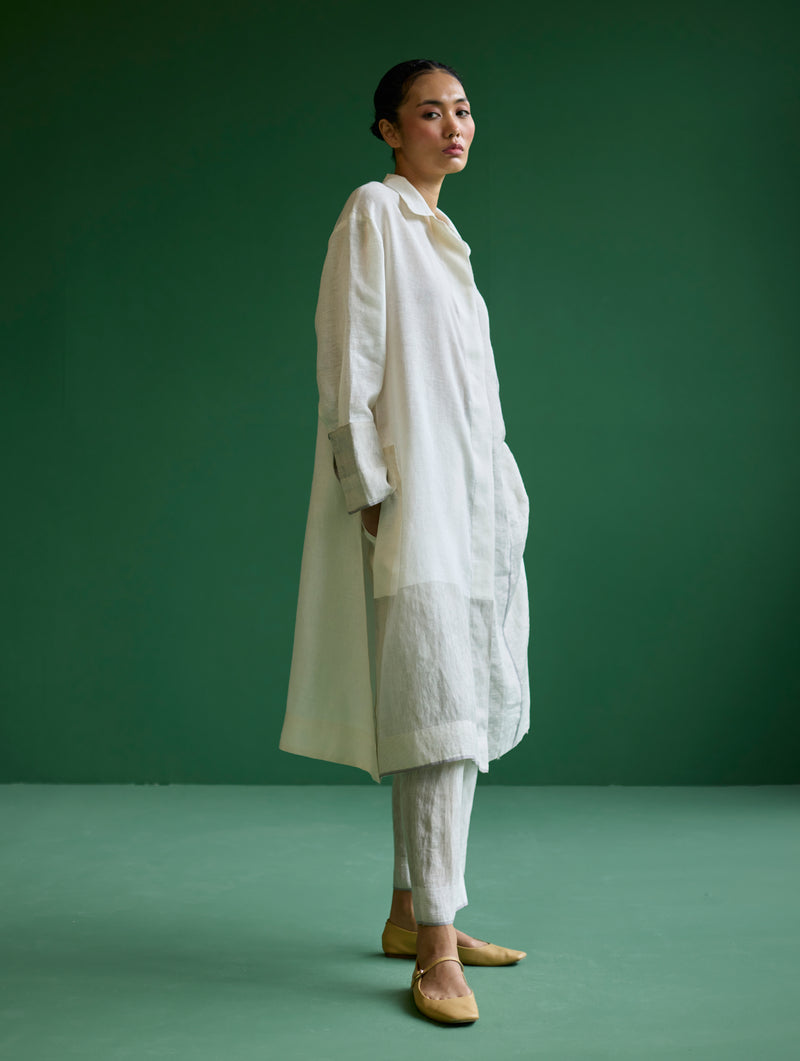 Ziza Metallic Linen Shirt Kurta - Ivory