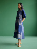 Sehr Metallic Linen Piping Dress - Navy