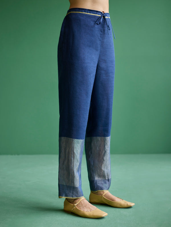 June Metallic Linen Pant - Navy