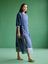 Nura Metallic Linen Paneled Dress - Navy